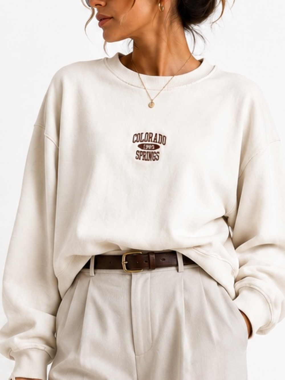 Urban Outfitters Colorado Springs Crewneck Sweatshirt in Cream and Brown